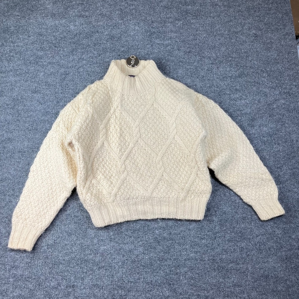 Hathaway Sweater Womens Small Beige Wool Textured‎ Chunky Knit Mock Neck Winter